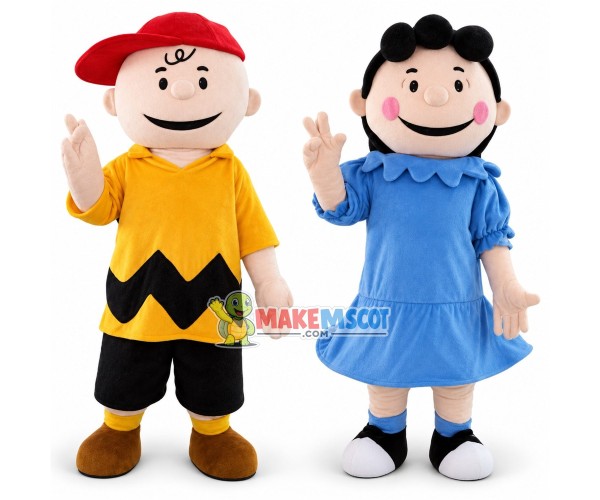 Meek Charlie Brown & Crabby Lucy van Pelt Mascot Adult Costume 
