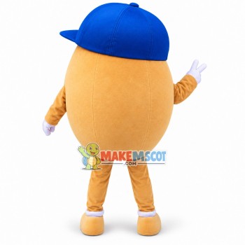 Cartoon Potato In Blue Peaked Cap Mascot Costume	