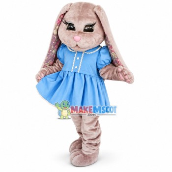 Adult plush Bunny In Blue Dress Mascot Costume 