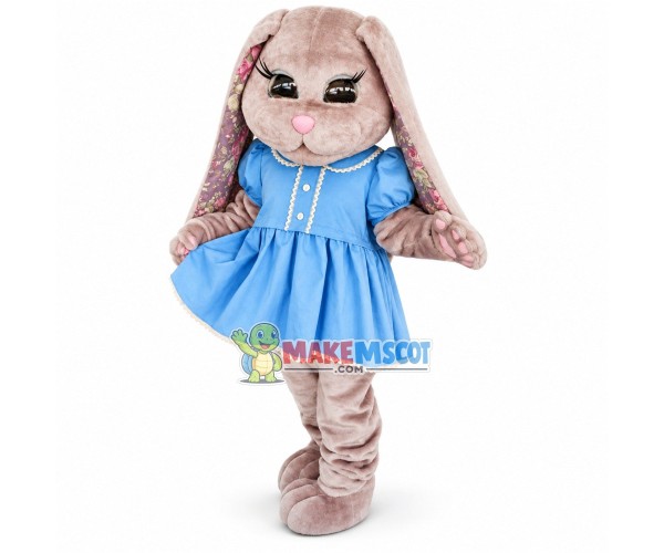 Adult plush Bunny In Blue Dress Mascot Costume Adult plush Bunny In Blue Dress Mascot Costume