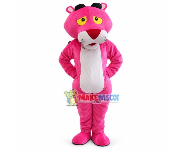 Curious Pink Panther Mascot Cartoon Character Costume Curious Pink Panther Mascot Cartoon Character Costume