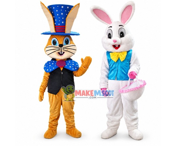 American Gentleman Bunny & Easter Bunny Mascot Costume American Gentleman Bunny & Easter Bunny Mascot Costume