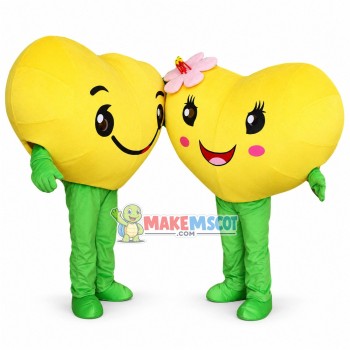 Couple Yellow Love Heart Cartoon Mascot Costume 