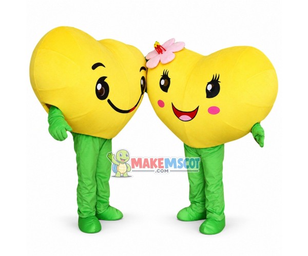 Couple Yellow Love Heart Cartoon Mascot Costume Couple Yellow Love Heart Cartoon Mascot Costume