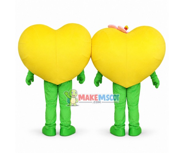 Couple Yellow Love Heart Cartoon Mascot Costume 