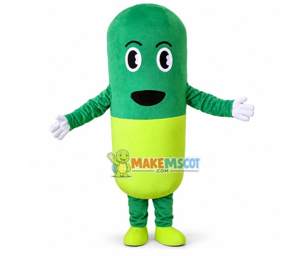 Deluxe Green Pill Capsule Mascot Cartoon Costume 