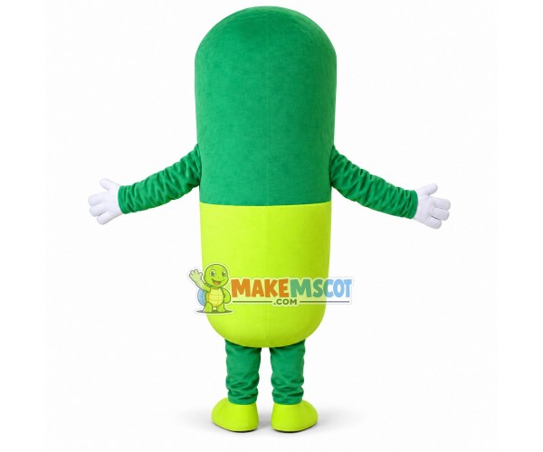 Deluxe Green Pill Capsule Mascot Cartoon Costume Deluxe Green Pill Capsule Mascot Cartoon Costume