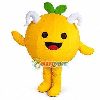 Huge Cartoon Two White Horned Orange Mascot Costume Huge Cartoon Two White Horned Orange Mascot Costume