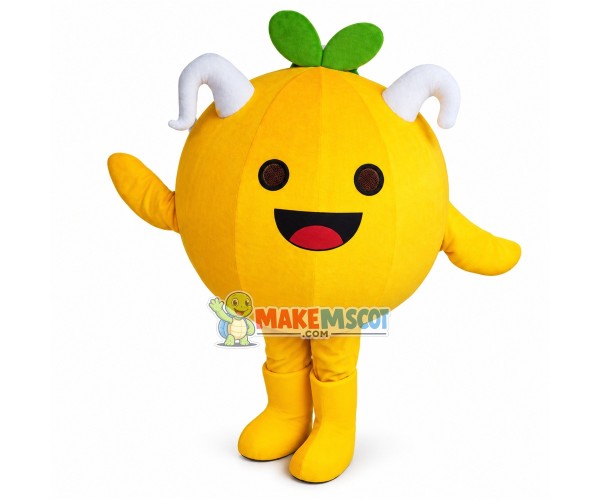 Huge Cartoon Two White Horned Orange Mascot Costume	