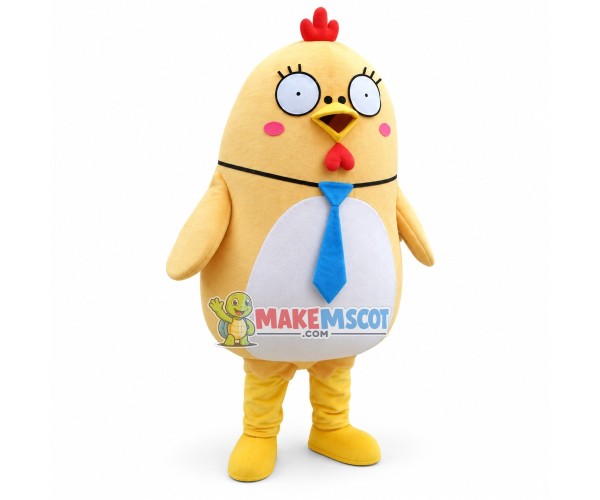 Surprised Chicken With Tie Mascot Costume Surprised Chicken With Tie Mascot Costume