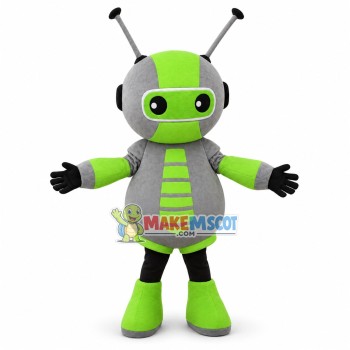 Green Robot Cartoon With Antennas Mascot Costume Green Robot Cartoon With Antennas Mascot Costume