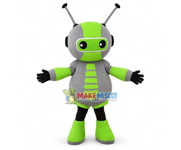 Green Robot Cartoon With Antennas Mascot Costume 