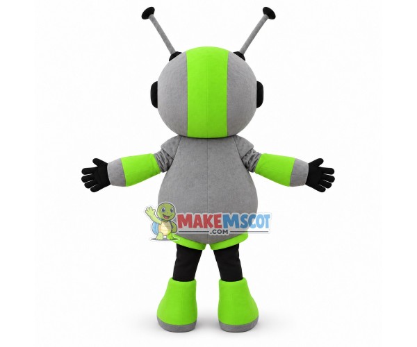Green Robot Cartoon With Antennas Mascot Costume Green Robot Cartoon With Antennas Mascot Costume