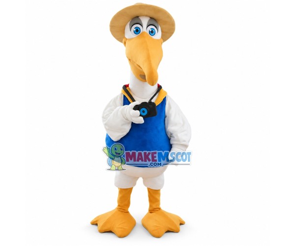 Tourist White Ibis Mascot Costume Cartoon Character Tourist White Ibis Mascot Costume Cartoon Character