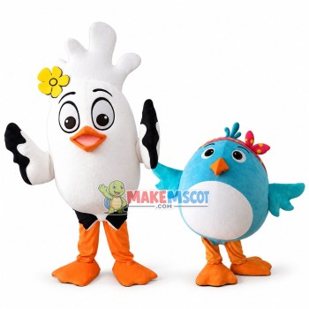 Adult Cartoon White Pigeon & Fat Bluebird Mascot Costume Adult Cartoon White Pigeon & Fat Bluebird Mascot Costume