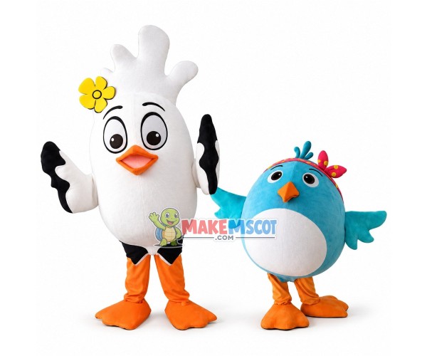 Adult Cartoon White Pigeon & Fat Bluebird Mascot Costume Adult Cartoon White Pigeon & Fat Bluebird Mascot Costume