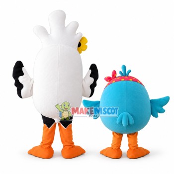 Adult Cartoon White Pigeon & Fat Bluebird Mascot Costume Adult Cartoon White Pigeon & Fat Bluebird Mascot Costume
