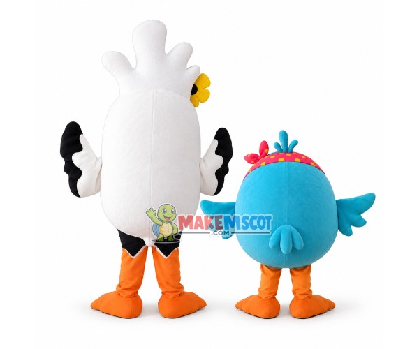 Adult Cartoon White Pigeon & Fat Bluebird Mascot Costume Adult Cartoon White Pigeon & Fat Bluebird Mascot Costume