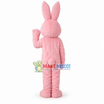 Friendly Pink Fur Bunny With Green Eyes Mascot Costume Friendly Pink Fur Bunny With Green Eyes Mascot Costume