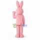 Friendly Pink Fur Bunny With Green Eyes Mascot Costume 