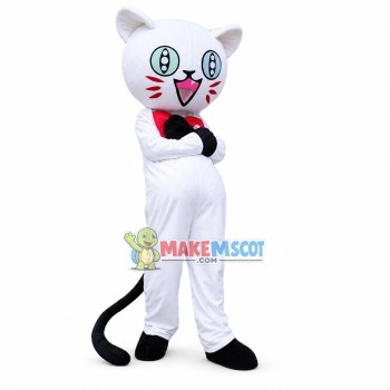Happy Cartoon Odd-eyed White Cat Mascot Costume 