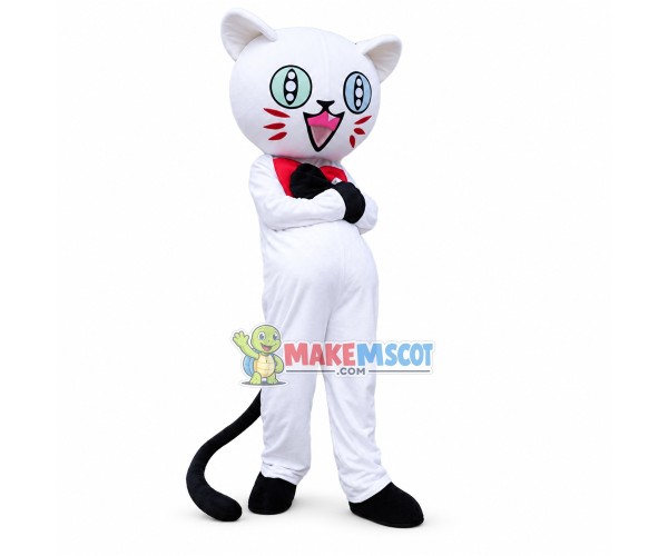 Happy Cartoon Odd-eyed White Cat Mascot Costume 