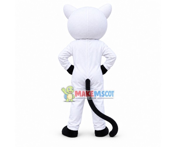 Happy Cartoon Odd-eyed White Cat Mascot Costume 