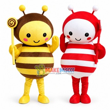 Cartoon Red Honeybee & Yellow Honeybee Mascot Costume 