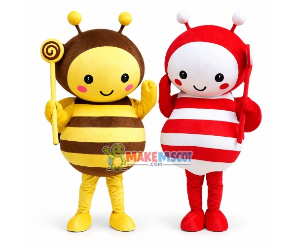 Cartoon Red Honeybee & Yellow Honeybee Mascot Costume Cartoon Red Honeybee & Yellow Honeybee Mascot Costume