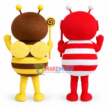 Cartoon Red Honeybee & Yellow Honeybee Mascot Costume Cartoon Red Honeybee & Yellow Honeybee Mascot Costume