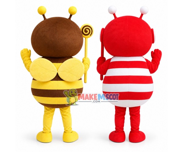 Cartoon Red Honeybee & Yellow Honeybee Mascot Costume Cartoon Red Honeybee & Yellow Honeybee Mascot Costume
