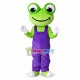 Green Frog Wearing Blue Overalls Mascot Costume Green Frog Wearing Blue Overalls Mascot Costume