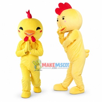 Cartoon Yellow Rooster & Light Yellow Chick Mascot Costume Cartoon Yellow Rooster & Light Yellow Chick Mascot Costume