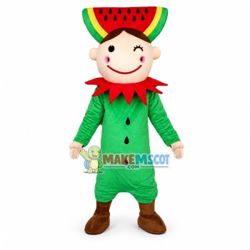 Cute Christmas Elf With Watermelon Headdress Mascot Costume	