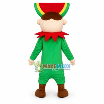Cute Christmas Elf With Watermelon Headdress Mascot Costume Cute Christmas Elf With Watermelon Headdress Mascot Costume