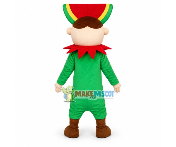 Cute Christmas Elf With Watermelon Headdress Mascot Costume Cute Christmas Elf With Watermelon Headdress Mascot Costume