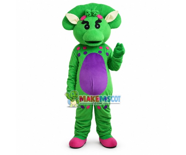 Shy Baby Bop the Bright Green Triceratops Mascot Adult Costume Shy Baby Bop the Bright Green Triceratops Mascot Adult Costume