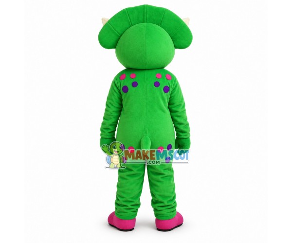 Shy Baby Bop the Bright Green Triceratops Mascot Adult Costume Shy Baby Bop the Bright Green Triceratops Mascot Adult Costume