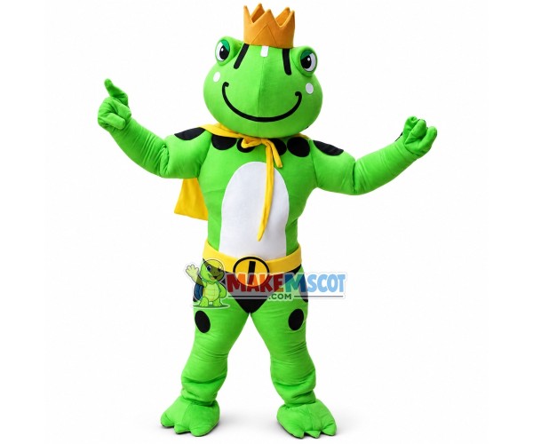 Superhero Frog Prince Mascot Costume Superhero Frog Prince Mascot Costume