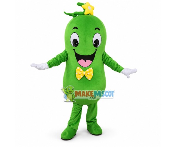 Deluxe Cartoon Green Wax Gourd With Yellow Bow Tie Mascot Costume Deluxe Cartoon Green Wax Gourd With Yellow Bow Tie Mascot Costume