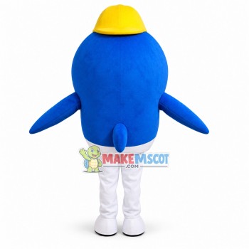 Cartoon Dolphin In Yellow Hat Mascot Costume Cartoon Dolphin In Yellow Hat Mascot Costume