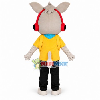 Beige Donkey Schoolboy With Headphones Mascot Costume Beige Donkey Schoolboy With Headphones Mascot Costume