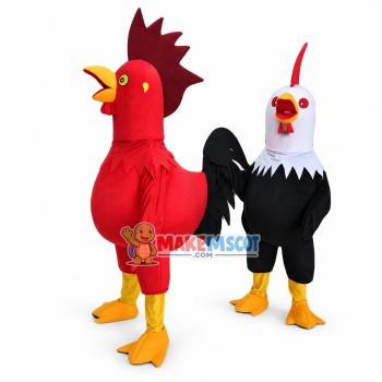 Clucking Red Rooster & Black Rooster Mascot Costume Clucking Red Rooster & Black Rooster Mascot Costume