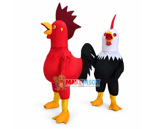 Clucking Red Rooster & Black Rooster Mascot Costume 