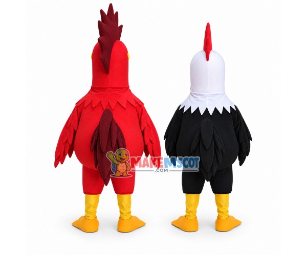 Clucking Red Rooster & Black Rooster Mascot Costume Clucking Red Rooster & Black Rooster Mascot Costume