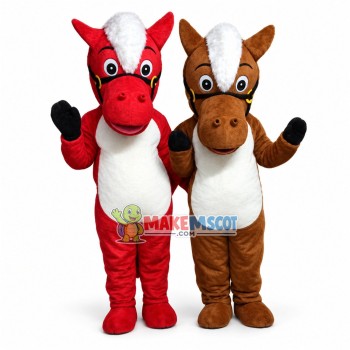 Red Pony & Brown Pony Mascot Cartoon Costume Red Pony & Brown Pony Mascot Cartoon Costume