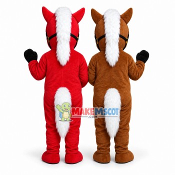 Red Pony & Brown Pony Mascot Cartoon Costume Red Pony & Brown Pony Mascot Cartoon Costume