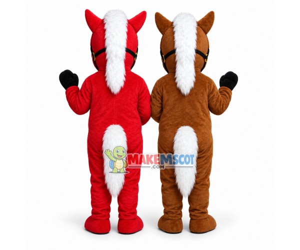 Red Pony & Brown Pony Mascot Cartoon Costume Red Pony & Brown Pony Mascot Cartoon Costume