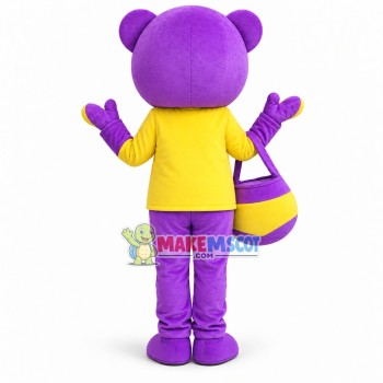Hardworking Purple Teddy Bear With Honey jar Mascot Costume Hardworking Purple Teddy Bear With Honey jar Mascot Costume