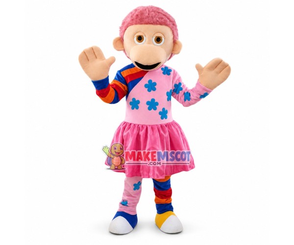 Monkey Girl With Pink Hair Mascot Costume Monkey Girl With Pink Hair Mascot Costume